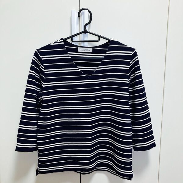 UNITED ARROWS green label relaxing リップル ランダムボーダー Vネック 7分袖 カットソー