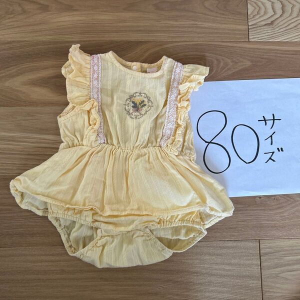 ロンパース 80サイズ コトリ ミモザ柄 女の子 イエロー