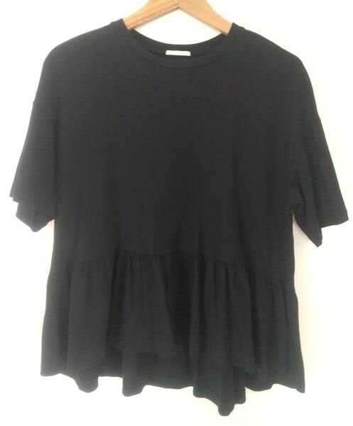 GU ペプラムt 五分袖 Tシャツ 黒 二の腕隠し