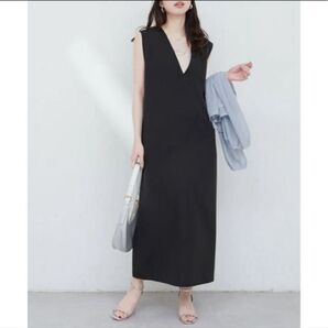 新品【2025SS natural couture】ナチュラルクチュール ロングワンピース ブラック Vネック ジャンバースカート