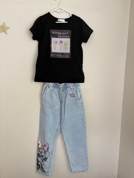 H&M ミニーマウス デニムパンツ 130cm ノーブランドTシャツ 130cm