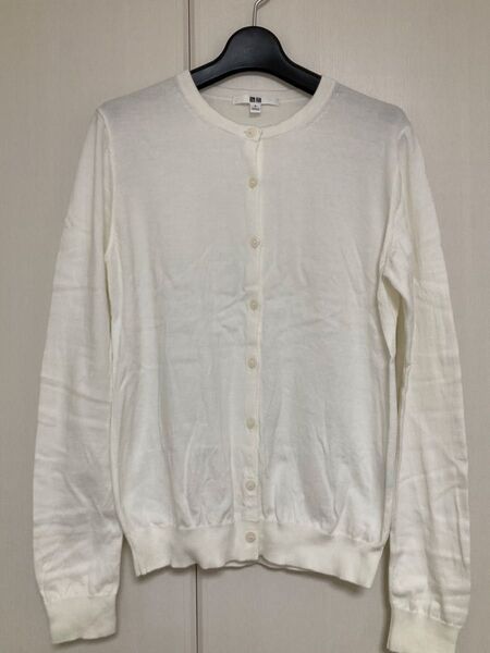 ユニクロ UVカットクルーネックカーディガン 長袖 コットン UNIQLO ホワイト