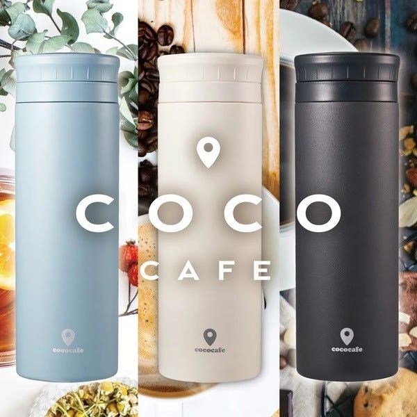 ココカフェ 半回転 真空二重マグ500ml (パウダーコート) スモークブルー