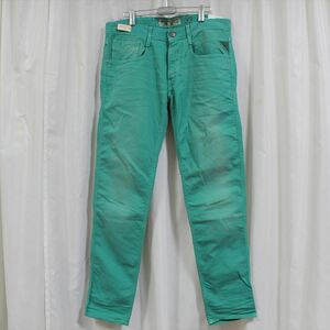 リプレイ REPLAY メンズカラーパンツ ジーンズ デニムパンツ SLIM グリーン ３４インチ 新品 REPLAY BLUE JEANS anbass slim jeans