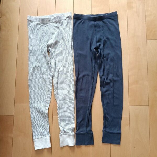 H&M スパッツ パジャマ 下 キッズ 130 ネイビー ボーダー レギンス