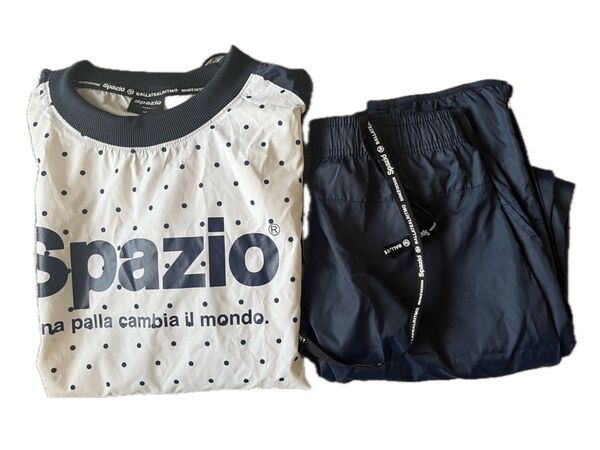 spazio スパッツィオ ピステ 上下セット 長袖 ウインドブレーカー シャカシャカ M 白/紺色ドット