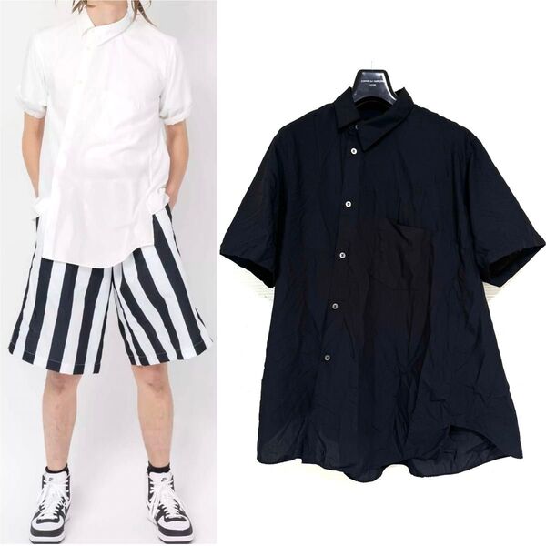 《美品》 23ss BLACK COMME des GARCONS ブラック コムデギャルソン ポリ縮 捻れ 半袖 シャツ L