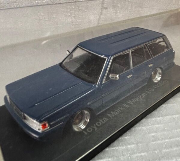 1/43 ミニカー TOYOTA マークⅡ ワゴン LG 1988 ブルー 国産名車 ローダウンカスタム車 ワゴン 昭和 旧車