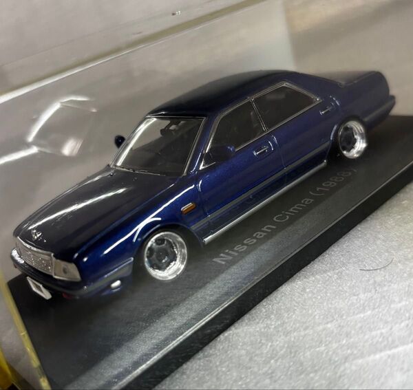 1/43 ミニカー NISSAN シーマ 1988 ブルー ローダウンカスタム改 深リム VIPセダン 国産名車 昭和 旧車