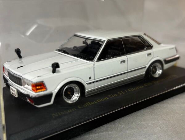 1/43 ミニカー 日産 グロリア 430ターボ 1979 ホワイト 国産名車 ローダウンカスタム車 昭和 旧車 VIP ブロアム