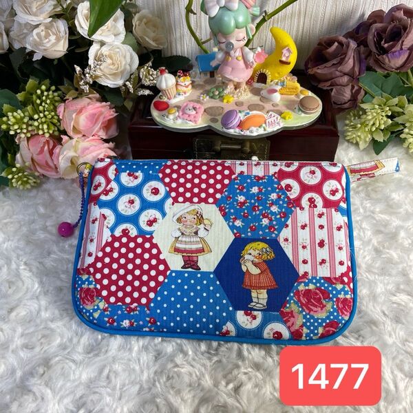母子手帳型ハンドメイドフラットポーチ★通帳・手帳・多目的ポーチ★トマトガールシリーズ1477