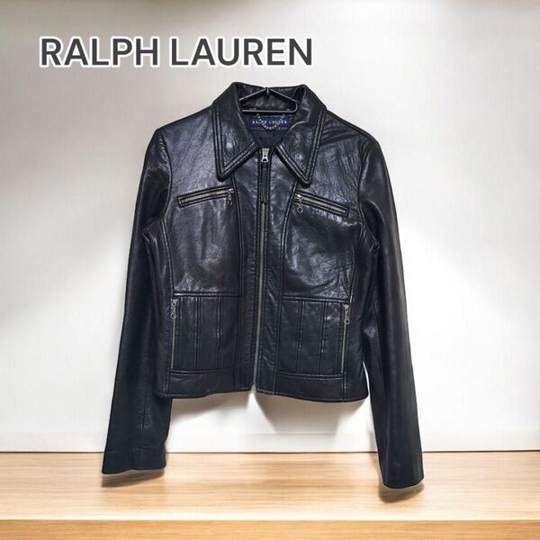 RALPH LAUREN ジャケット ラムレザー ライダース風 ブラック574889