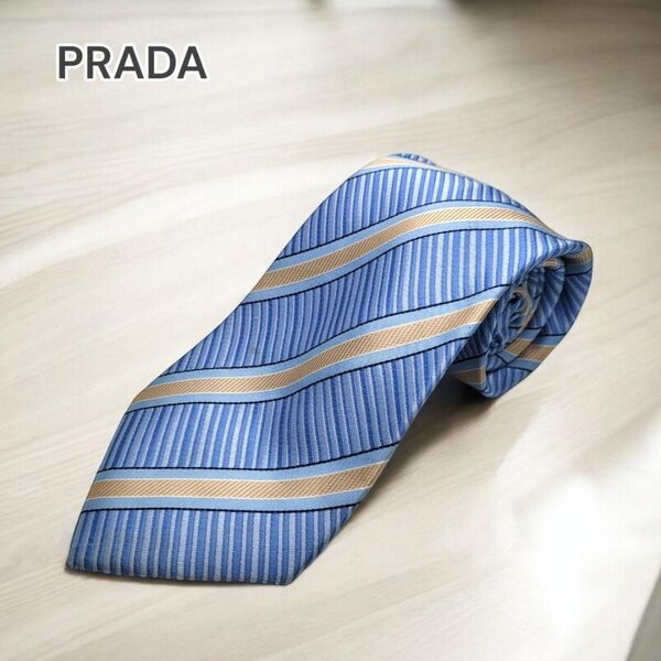 PRADA プラダ ネクタイ シルク 総柄 ブルー189807