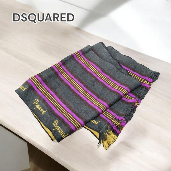DSQUARED マフラー ウール ストライプ ブラック362868