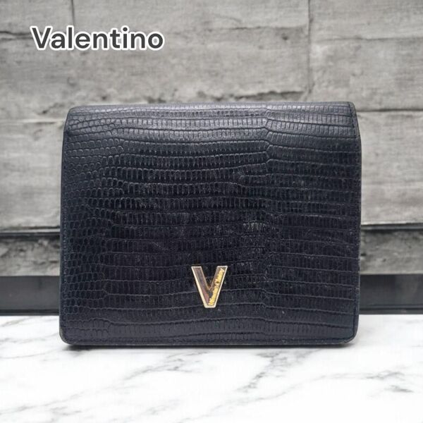 Valentino 財布 二つ折り メンズ レザークロコ199987