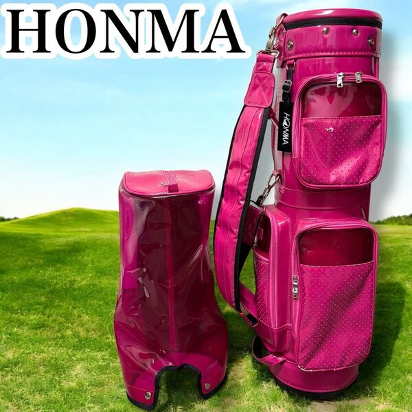 ホンマ キャディバッグ ゴルフ ピンク スケルトン エナメル かわいい レディース HONMA キャディー バック 初心者 桃色