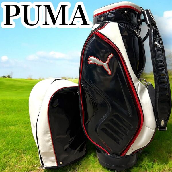 良品 プーマ キャディバッグ PUMA ゴルフ ブラック エナメル ブラック ゴルフバッグ キャディー バック 黒 ケース