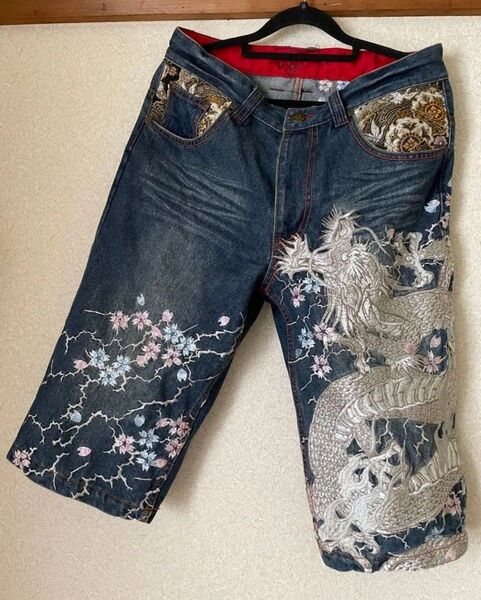 華鳥風月 龍・桜の総刺繍 デニムパンツ 即ご購入割500円