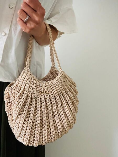 マルシェバッグ ベージュ シェルバッグ 手提げ ハンドメイド
