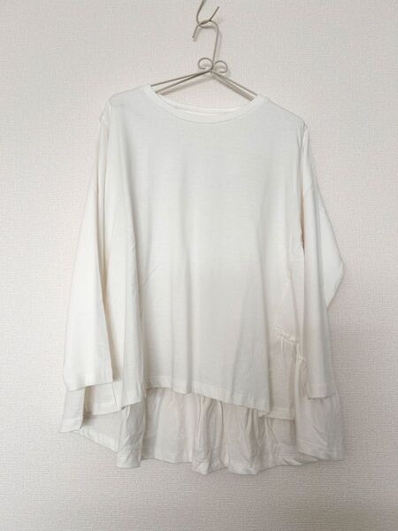 新品 未使用 オーガニックコットン バックデザイントップス レディース 綿100% 長袖 Tシャツ レイヤードコーデ (郵2)