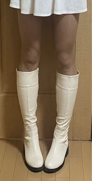 ストレッチロングブーツ アイボリー