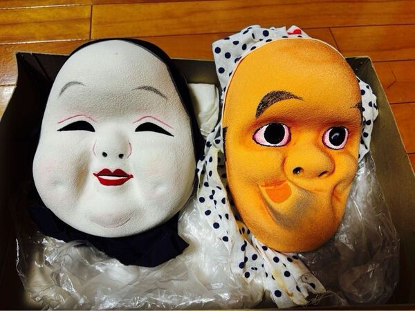 祭り用 舞踊 布製お面 2点
