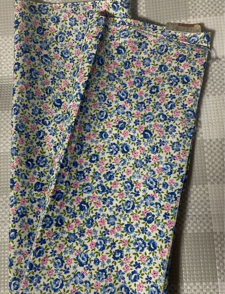 小花柄 綿プリント生地 布 青 150cm