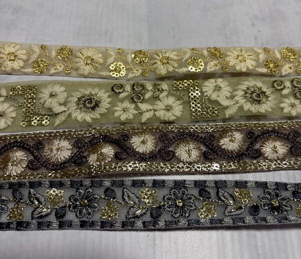 インド刺繍リボン細幅2m4本 8m50cm 特価詰め合わせハンドメイドショルダーベルトストラップ