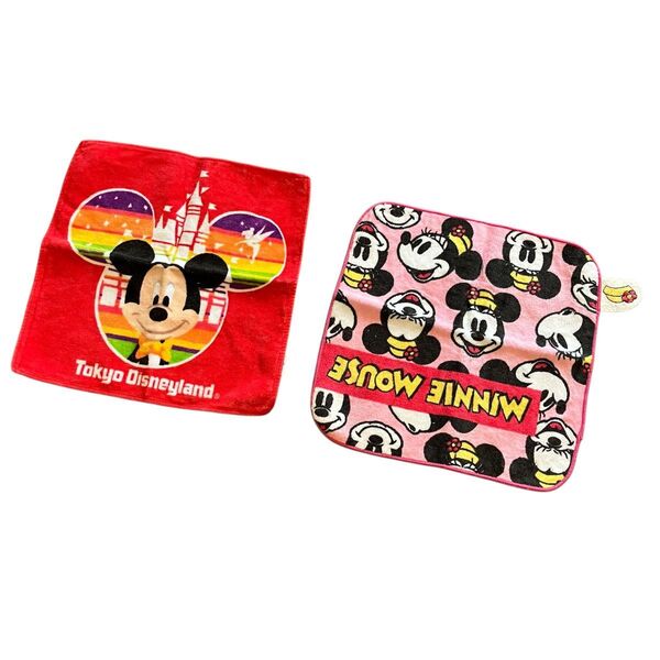 【ディズニー】ミッキーマウス ミニーマウス 2枚セット ミニタオル ハンドタオル