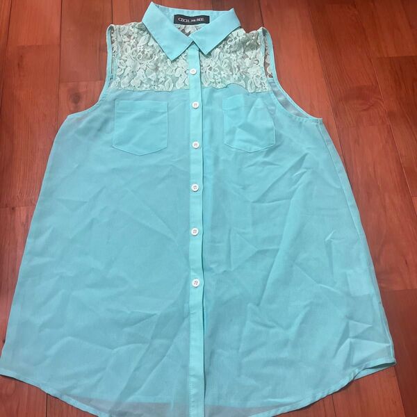 CECIL McBEE ノースリーブシャツ レース グリーン系