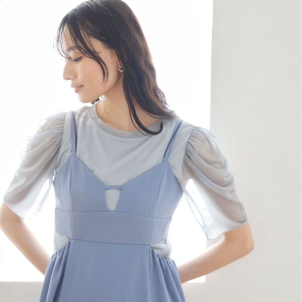 mysty woman ラメシアーギャザースリーブプルオーバー