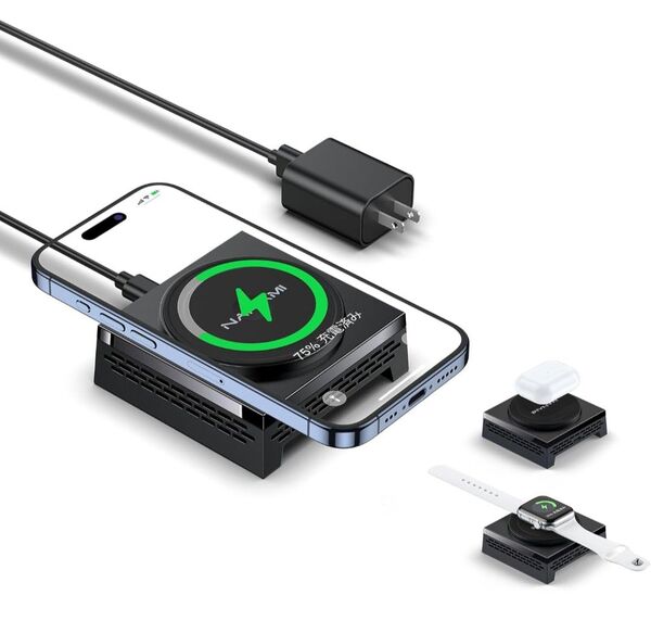 NANAMI 3in1 MagSafe充電器 マグネット式 ワイヤレス充電器 置くだけ充電 マグセーフ充電器 スマホケース対応