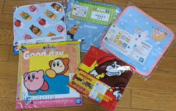 一番くじタオルハンカチ5枚セット 星のカービィ ドンキーコング ドラえもん ニャンコ先生 雪印メグミルク