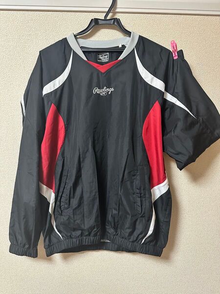【美品】Rawlings スポーツウェア 黒/赤/白 ウィンドブレーカー プルオーバー ピステ