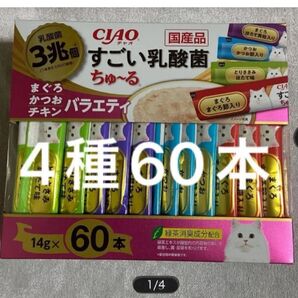 いなば チャオ すごい乳酸菌ちゅーる まぐろかつおチキンバラエティ 14g4種60本 中身のみバラ梱包 ちゅ〜る チュール