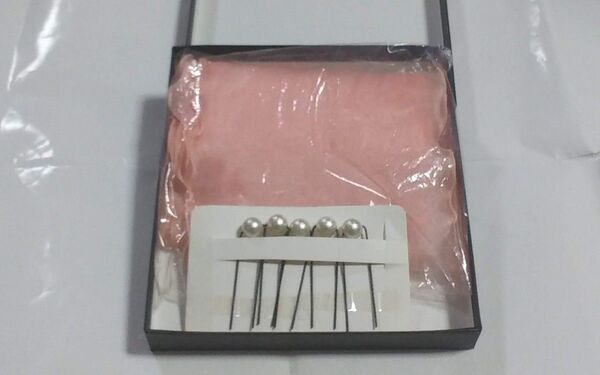 ◆【着物、浴衣用 / 髪飾り】《パール型ピン&シフォンリボン》 ※リボンのお色/サーモンピンク,長さ/2m。