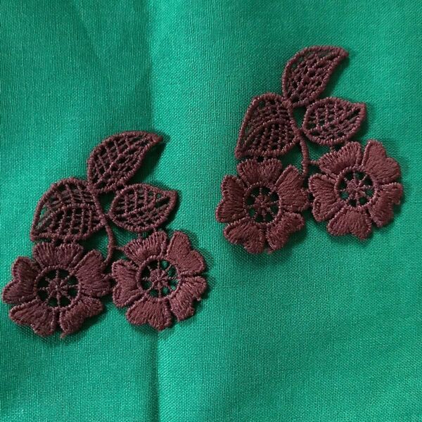 ワッペン レース 大きめ レトロフラワー お花 2枚セット モチーフ 刺繍ワッペン ケミカルモチーフ