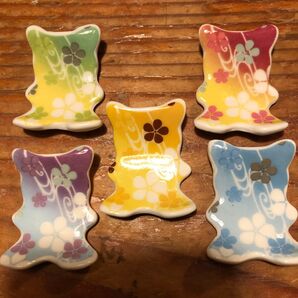 箸置き くま クマ テディベア 5個セット 5色セット 色違い 和柄 陶器 花柄