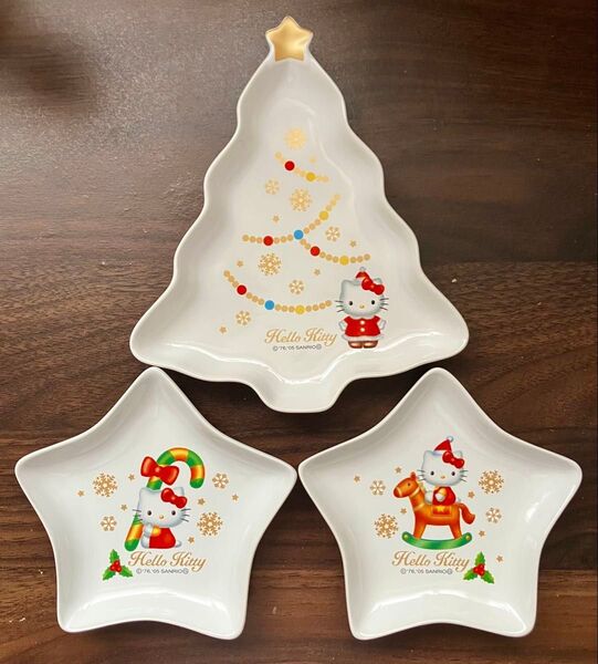 2005 サンリオ ハローキティ クリスマスデザイン 陶器プレートセット 小僧寿し非売品ノベルティ