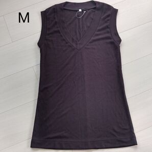 未使用 無印良品 MUJI 綿混ポンチ スリーブレス ロング ベスト ボルドー 婦人M