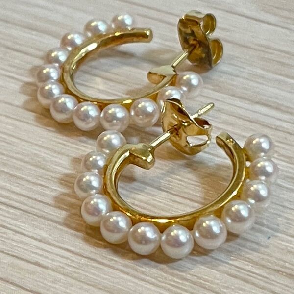 【美品 K18】MIKIMOTO フープ型 ピアス