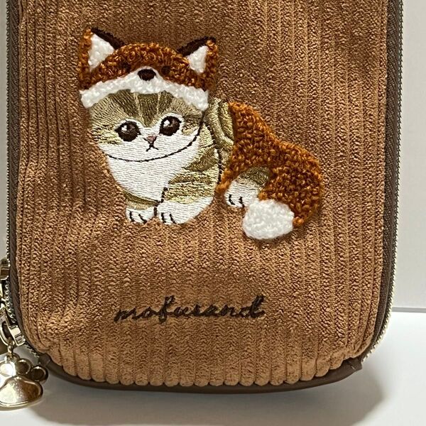 モフサンド スマホ ショルダーポーチ 刺繍ボア きつねにゃん