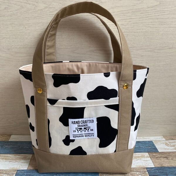 牛柄×ベージュ ミニトートバッグ