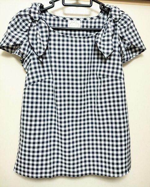 tocco トッコクローゼット トップス 肩リボン 黒白 チェック