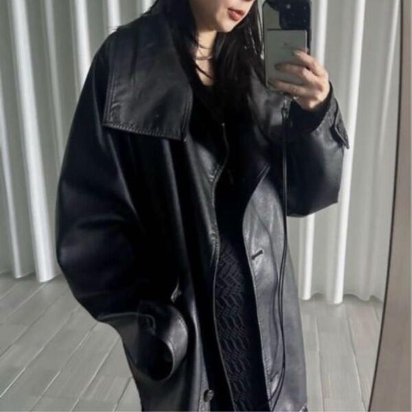 AMERI USED LIKE SYNTHETIC LEATHER JACKET黒 オーバーサイズ ユニセックス