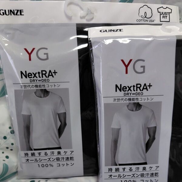 グンゼYG クルーネックTシャツ メンズ 半袖 吸汗速乾 汗臭ケア 綿100% ブラック Lサイズ 2枚