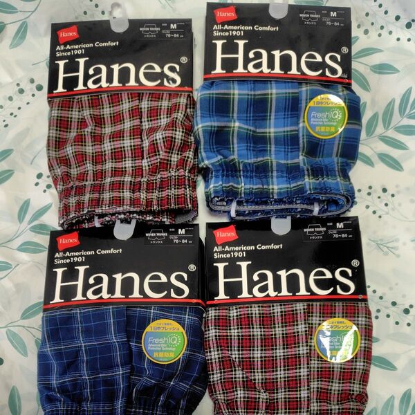 Hanes トランクス メンズ 下着 WOVEN TRUNKS 抗菌防臭 ニオイ抑え Mサイズ 4枚セット