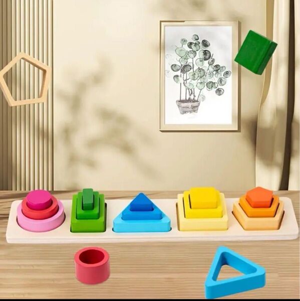 新品 カラフル 3D知育パズル 木製 知育玩具 モンテッソーリ 型はめ かたち