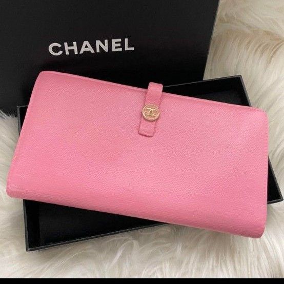 シャネル CHANEL 二つ折り 長財布 ココマーク ピンク ココボタン
