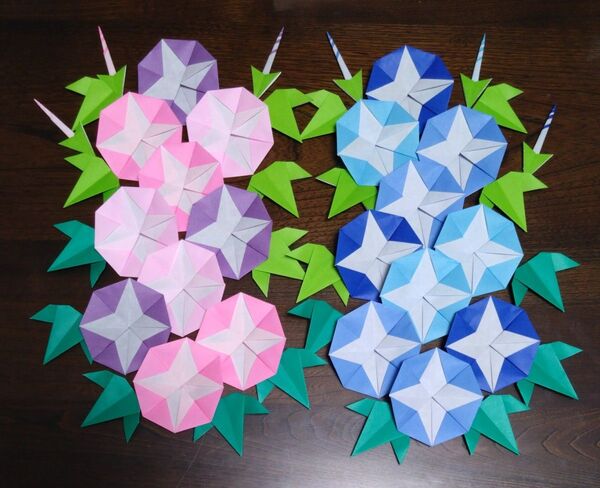 折り紙 朝顔 花 20個+つぼみ6個+葉っぱ20個